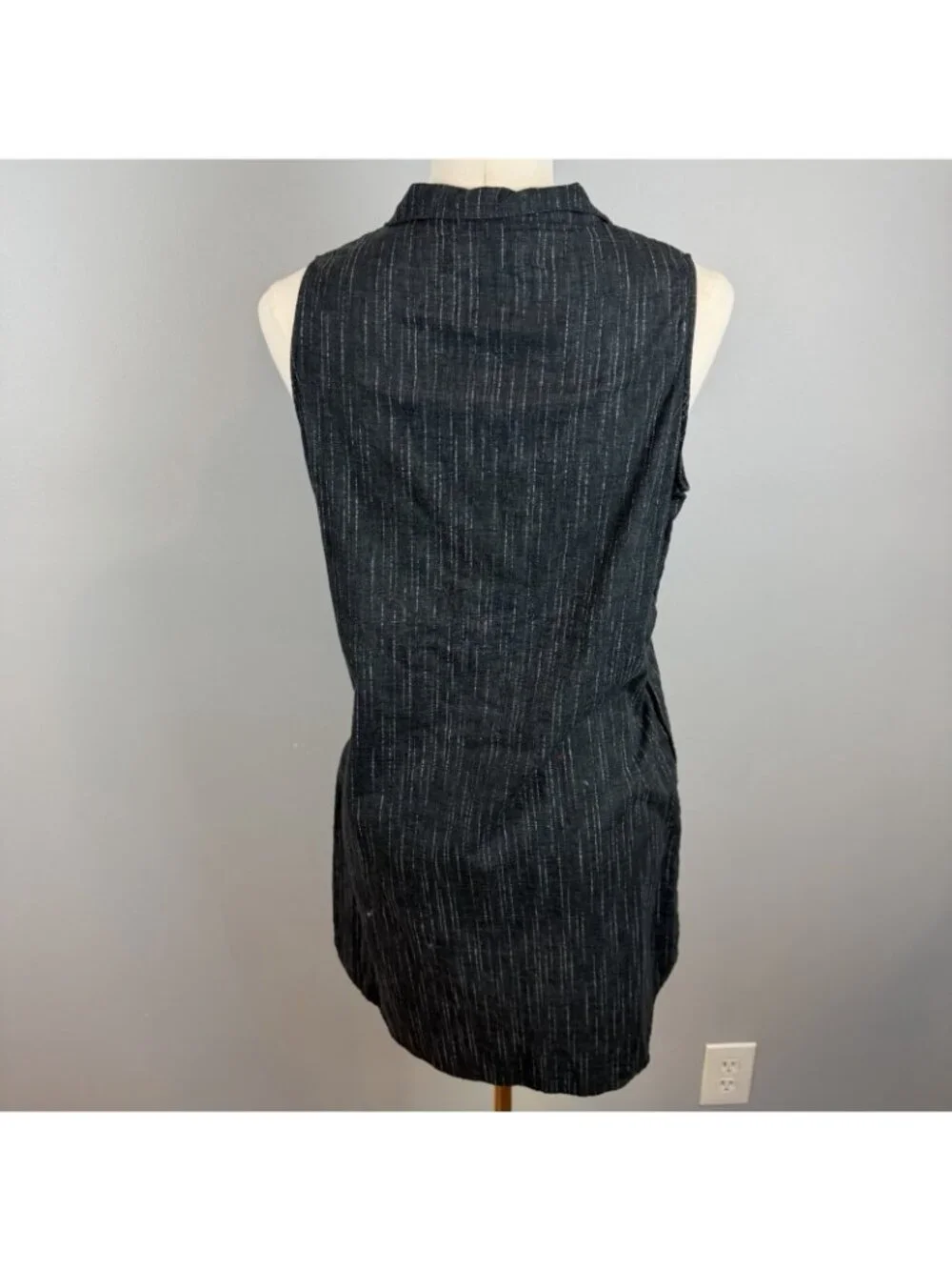 Nanette Nomadic Story Womens Medium Black Linen Shift Dress Pockets Sleeveless